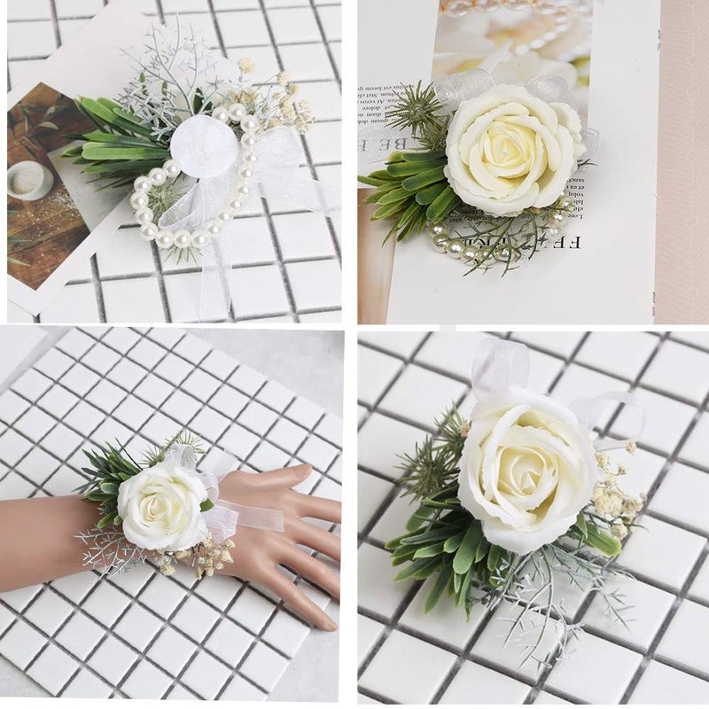 DearHouse 2Pcs Rose Wristband, Girl Bridesmaid Wedding Wrist Corsage Party Prom Hand Flower Decor (2pc Rose Rose Wrist) - Image 5